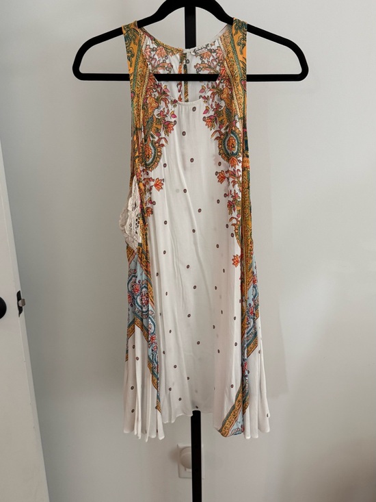 Free People Dresses & Skirts - Free People White Paisley Border Mini Dress with Yellow & Blue Accents